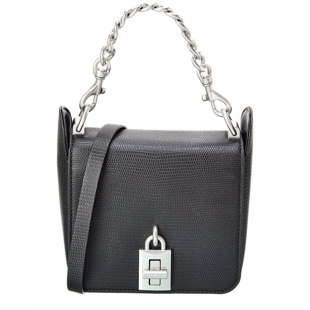 Rebecca‎ Minkoff Love Too Small Crossbody Black Leather Bag Lizard Embossed $298